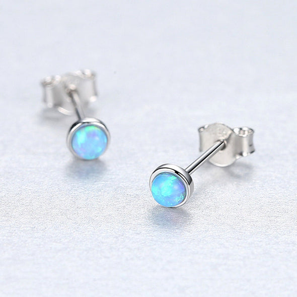 Sterling Silver 1 Pair S925 Natural Blue Opal Earrings, Tiny Earrings, Dainty Earrings, Delicate Stud, Minimal Earrings 4mm YCZ1001-S-Blue