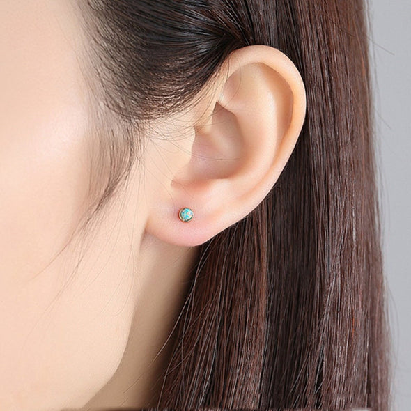 Sterling Silver 1 Pair S925 Natural Blue Opal Earrings, Tiny Earrings, Dainty Earrings, Delicate Stud, Minimal Earrings 4mm YCZ1001-S-Blue