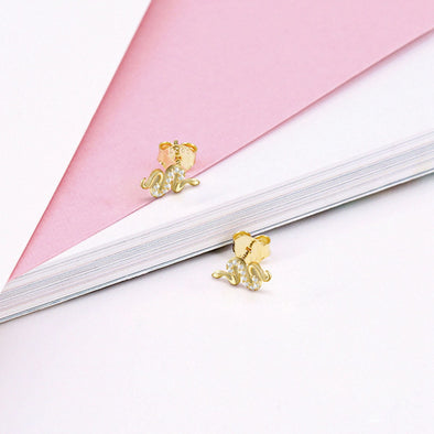 S925 Sterling Silver Snake Stud Earrings, Tiny Earrings, CZ Micro Pave Earrings Everyday Earrings, Delicate Stud, Minimal Stud 7X12mm YCZ814