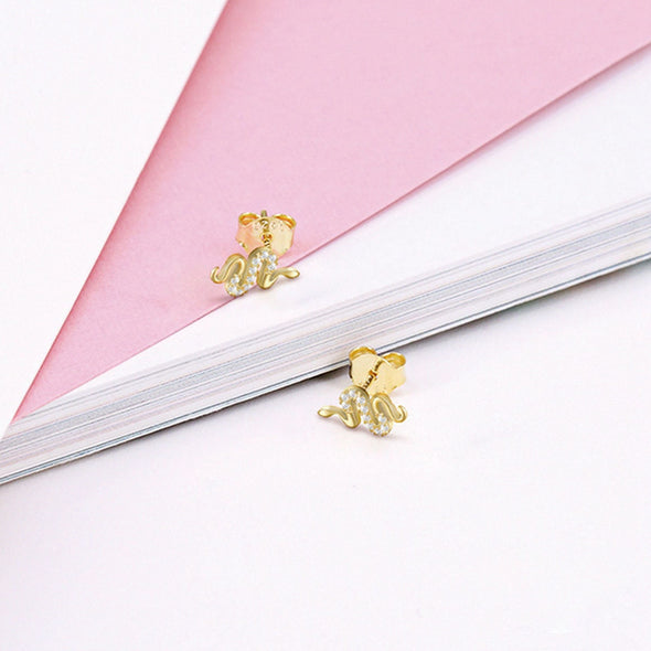 S925 Sterling Silver Snake Stud Earrings, Tiny Earrings, CZ Micro Pave Earrings Everyday Earrings, Delicate Stud, Minimal Stud 7X12mm YCZ814