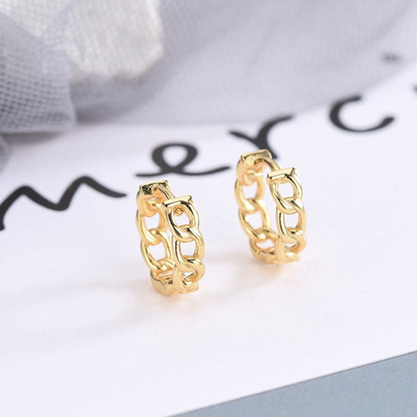 S925 Sterling Silver Link Hoop Earrings, Huggies Earrings, Dainty Earrings, Everyday Earrings, Delicate Huggies, 12mm YCZ405