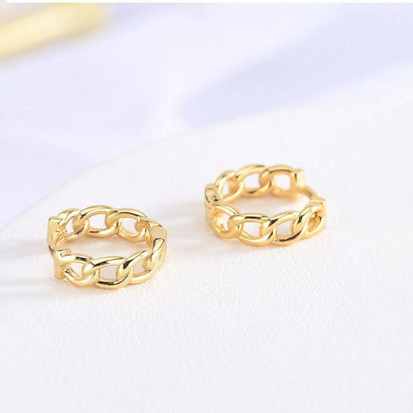 S925 Sterling Silver Link Hoop Earrings, Huggies Earrings, Dainty Earrings, Everyday Earrings, Delicate Huggies, 12mm YCZ405