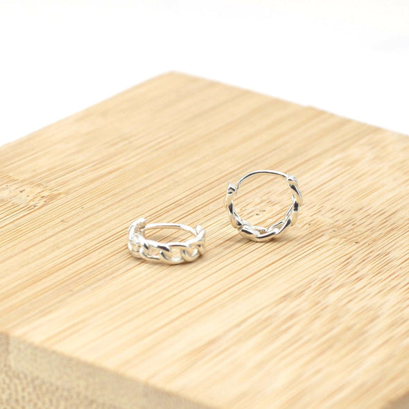 S925 Sterling Silver Link Hoop Earrings, Huggies Earrings, Dainty Earrings, Everyday Earrings, Delicate Huggies, 12mm YCZ405