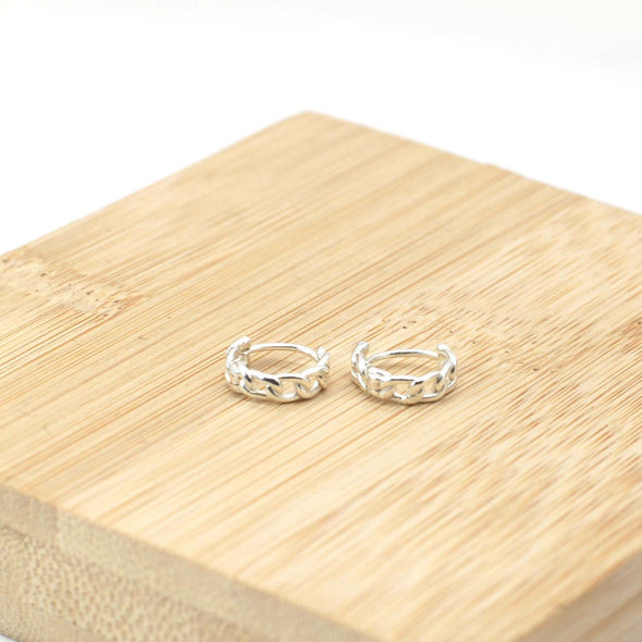 S925 Sterling Silver Link Hoop Earrings, Huggies Earrings, Dainty Earrings, Everyday Earrings, Delicate Huggies, 12mm YCZ405
