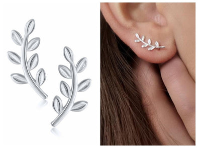 Solid 925 Sterling Silver Leaves Stud Earrings, Vermeil Stud Earrings Dainty Earrings Delicate Stud Minimalist Earrings 7X16mm YCZ801