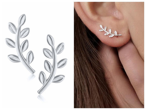 Solid 925 Sterling Silver Leaves Stud Earrings, Vermeil Stud Earrings Dainty Earrings Delicate Stud Minimalist Earrings 7X16mm YCZ801