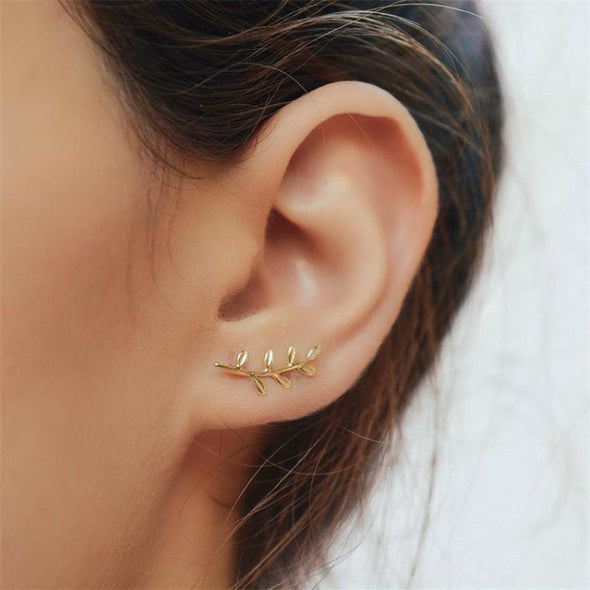 Solid 925 Sterling Silver Leaves Stud Earrings, Vermeil Stud Earrings Dainty Earrings Delicate Stud Minimalist Earrings 7X16mm YCZ801