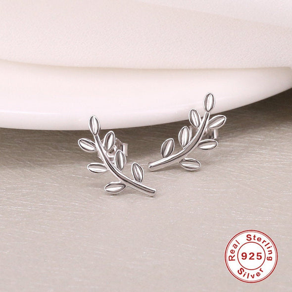 Solid 925 Sterling Silver Leaves Stud Earrings, Vermeil Stud Earrings Dainty Earrings Delicate Stud Minimalist Earrings 7X16mm YCZ801
