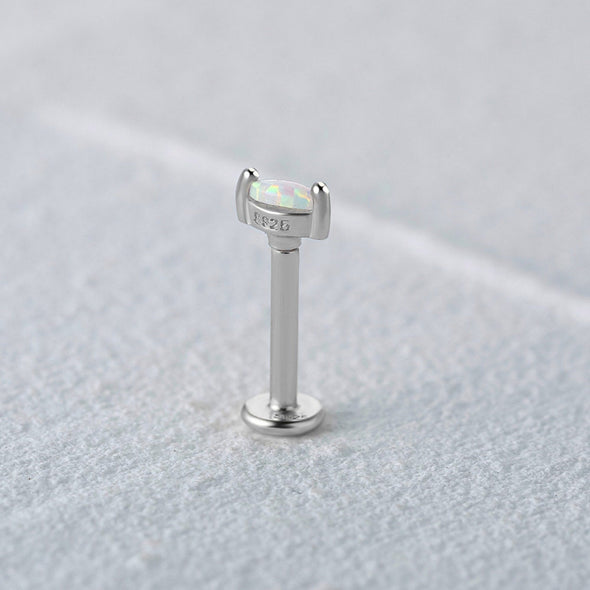 Solid Sterling Silver, Vermeil Opal Bead HorseEye Flat Back internally threaded Labret Earrings,Conch Cartilage Helix Tragus Stud 16g YCZ202