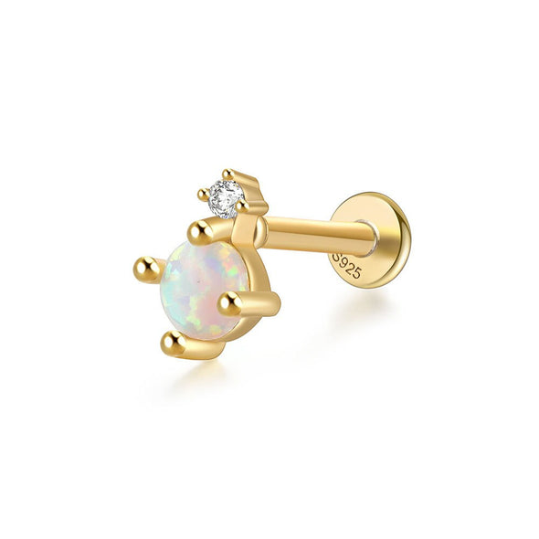 Solid Sterling Silver, Vermeil Opal Bead Flat Back internally threaded Labret Earrings,Conch Earring, Cartilage Helix Tragus Stud 16g YCZ203