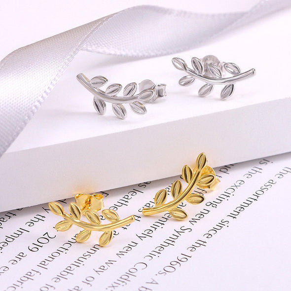 Solid 925 Sterling Silver Leaves Stud Earrings, Vermeil Stud Earrings Dainty Earrings Delicate Stud Minimalist Earrings 7X16mm YCZ801