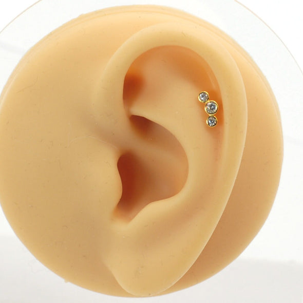 1PC/1 Pair Vermeil Solid Sterling Silver CZ 3 Dots internally threaded earring, Conch Earring, Cartilage Helix Stud earrings 16g YCZ885