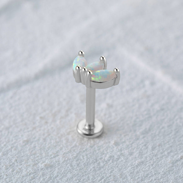 Solid Sterling Silver, Vermeil Opal Bead Marquise Flat Back internally threaded Labret Earrings,Conch Cartilage Helix Tragus Stud 16g YCZ201