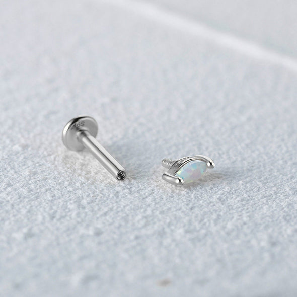 Solid Sterling Silver, Vermeil Opal Bead HorseEye Flat Back internally threaded Labret Earrings,Conch Cartilage Helix Tragus Stud 16g YCZ202