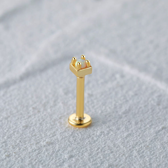 Solid Sterling Silver, Vermeil Tiny Opal Bead Flat Back internally threaded Labret Earrings, Conch Cartilage Helix Tragus Stud 16g YCZ204