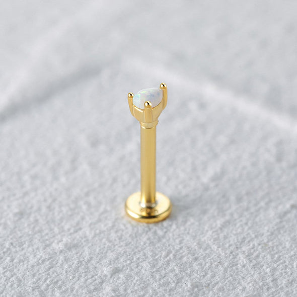 Solid Sterling Silver, Vermeil Opal Bead Flat Back internally threaded earring Labret Earrings, Conch Cartilage Helix Tragus Stud 16g YCZ207