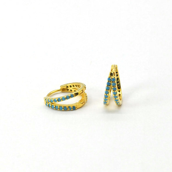 Solid Sterling Silver Double Hoop Huggies, CZ Micro Pave Hoop Earrings, minimalist Huggies,  Cartilage Earrings, Hoop 12mm YCZ214