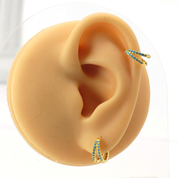 Solid Sterling Silver Double Hoop Huggies, CZ Micro Pave Hoop Earrings, minimalist Huggies,  Cartilage Earrings, Hoop 12mm YCZ214