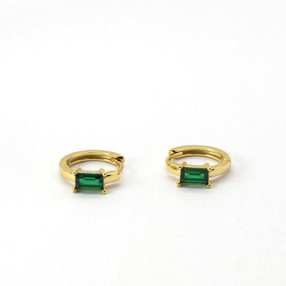 Solid Sterling Silver Vermeil Huggies Earrings, Green Cubic Zirconia Hoop Earrings, Minimalist Huggies Earrings, Cartilage Earrings YCZ213