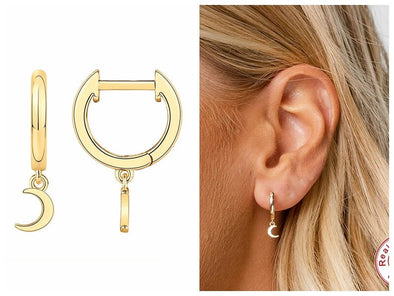 Solid 925 Sterling Silver Hoop Earrings, Crescent Moon Hoop Earrings, Minimalist Earrings, Delicate Huggies, Hoop 12mm YCZ401