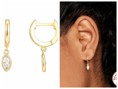 Solid 925 Sterling Silver Hoop Earrings, Cubic Zirconia Horse Eye Hoop Earrings, Minimalist Earrings, Delicate Huggies, Hoop 12mm YCZ403