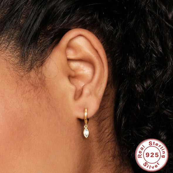 Solid 925 Sterling Silver Hoop Earrings, Cubic Zirconia Horse Eye Hoop Earrings, Minimalist Earrings, Delicate Huggies, Hoop 12mm YCZ403