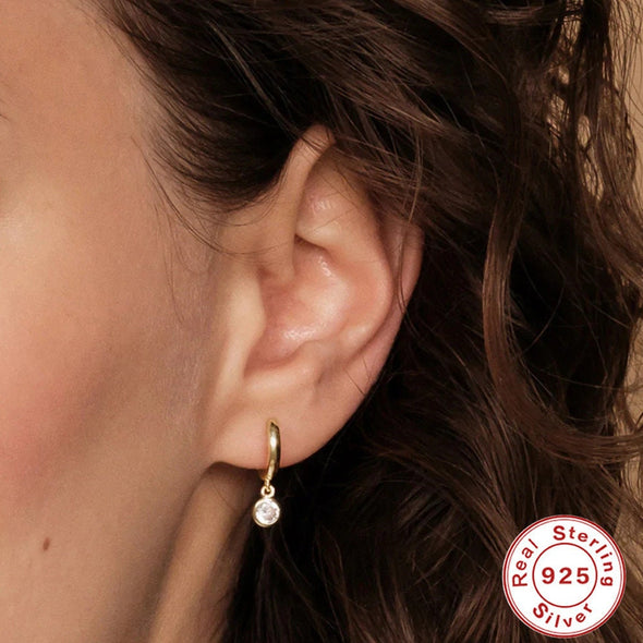 Solid 925 Sterling Silver Hoop Earrings, Cubic Zirconia Round Dot Hoop Earrings, Minimalist Earrings, Delicate Huggies, Hoop 12mm YCZ404