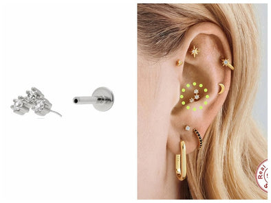 1PC/1 Pair Sterling Silver Threadless Push In Flat Back Labret, Conch Earring, Cartilage Stud Earrings, Tragus Stud 16g YCZ409