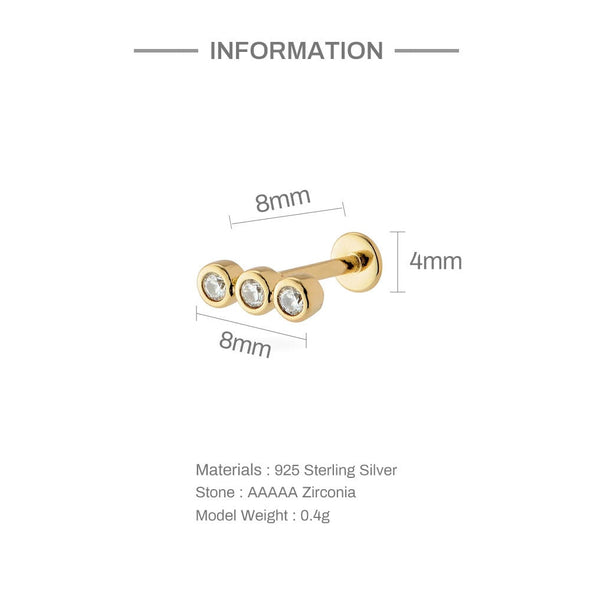 1PC/1 Pair Sterling Silver Bar Threadless Push In Flat Back Labret, Conch Earring, Cartilage Stud Earrings, Tragus Stud 16g YCZ410