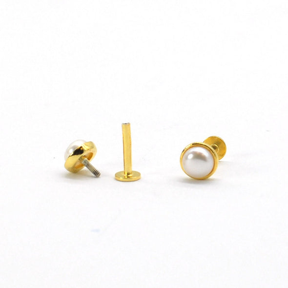 1PC/1 Pair Vermeil Solid Sterling Silver Vermeil Freshwater Pearl internally threaded earring, Conch Earring, Cartilage Stud, 16g YCZ889