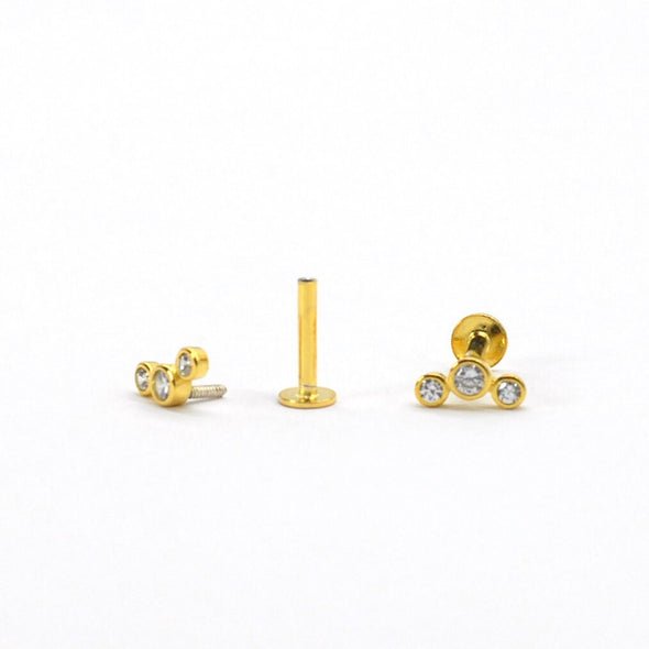 1PC/1 Pair Vermeil Solid Sterling Silver CZ 3 Dots internally threaded earring, Conch Earring, Cartilage Helix Stud earrings 16g YCZ885
