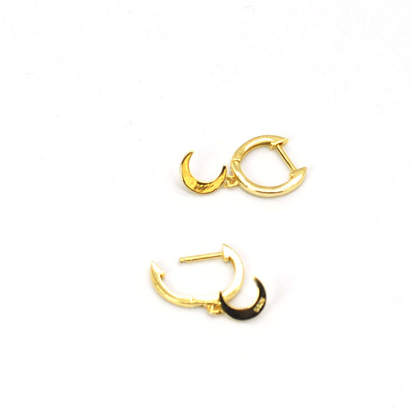 Solid 925 Sterling Silver Hoop Earrings, Crescent Moon Hoop Earrings, Minimalist Earrings, Delicate Huggies, Hoop 12mm YCZ401