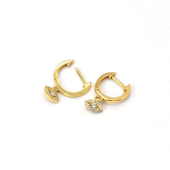 Solid 925 Sterling Silver Hoop Earrings, CZ Pave Evil Eye Hoop Earrings, Minimalist Earrings, Delicate Huggies, Hoop 12mm YCZ402