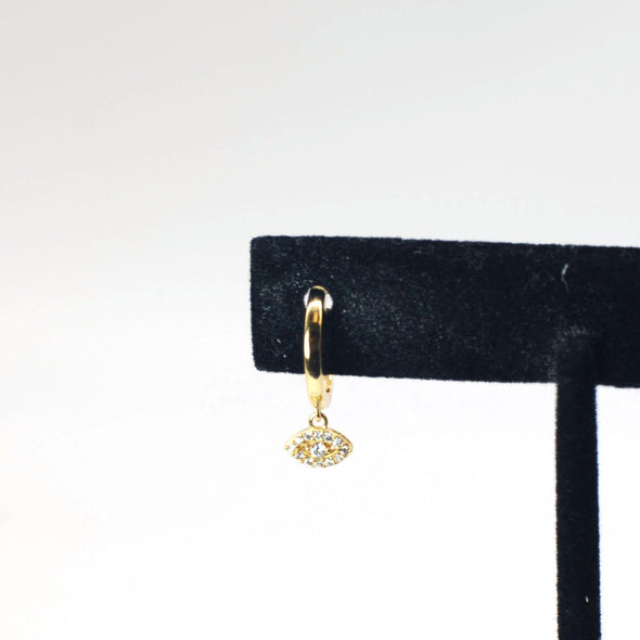 Solid 925 Sterling Silver Hoop Earrings, CZ Pave Evil Eye Hoop Earrings, Minimalist Earrings, Delicate Huggies, Hoop 12mm YCZ402