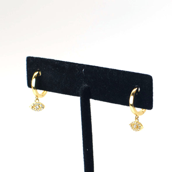 Solid 925 Sterling Silver Hoop Earrings, CZ Pave Evil Eye Hoop Earrings, Minimalist Earrings, Delicate Huggies, Hoop 12mm YCZ402