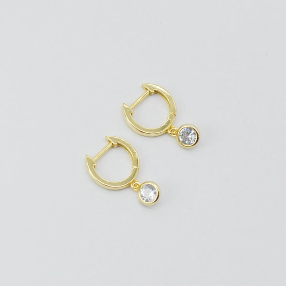 Solid 925 Sterling Silver Hoop Earrings, Cubic Zirconia Round Dot Hoop Earrings, Minimalist Earrings, Delicate Huggies, Hoop 12mm YCZ404