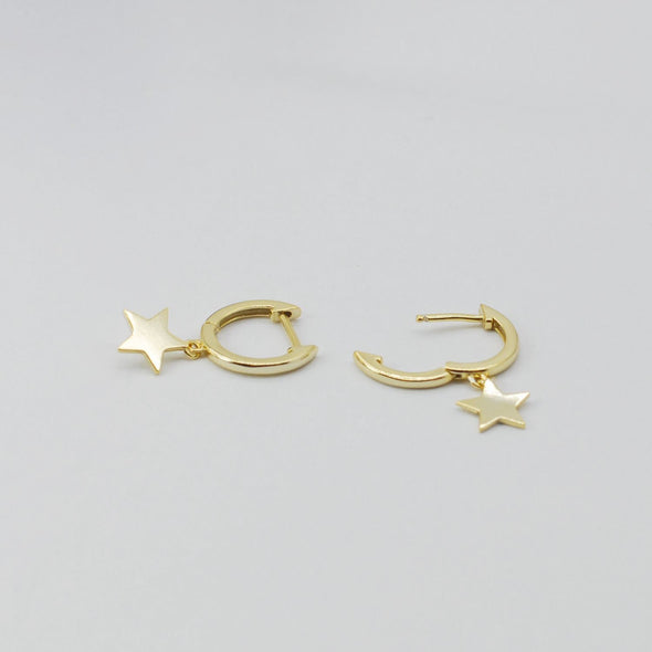 Solid 925 Sterling Silver Vermeil Hoop Earrings, Star Hoop Earrings, Minimalist Earrings, Delicate Huggies, Hoop 12mm YCZ408