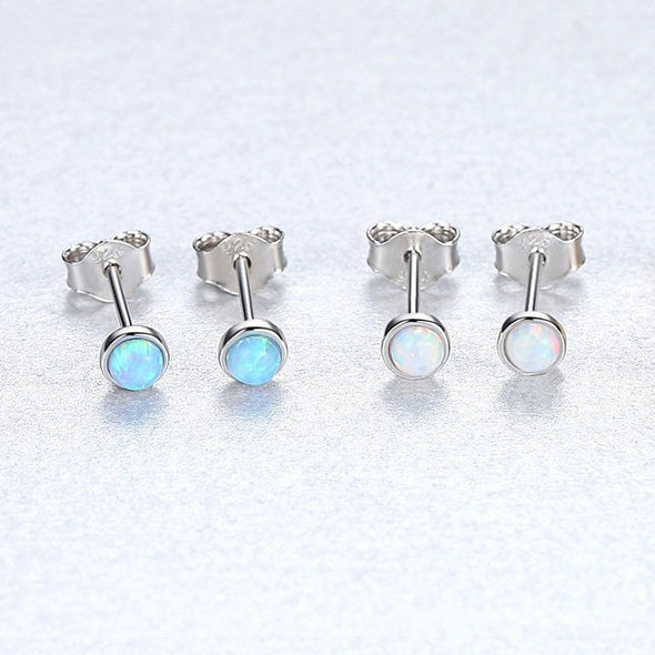 Sterling Silver 1 Pair S925 Natural Blue Opal Earrings, Tiny Earrings, Dainty Earrings, Delicate Stud, Minimal Earrings 4mm YCZ1001-S-Blue