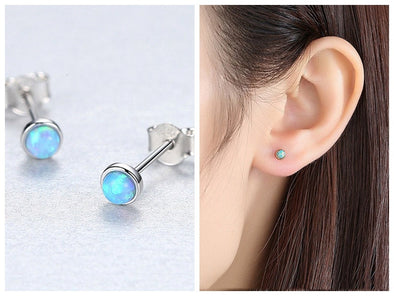 Sterling Silver 1 Pair S925 Natural Blue Opal Earrings, Tiny Earrings, Dainty Earrings, Delicate Stud, Minimal Earrings 4mm YCZ1001-S-Blue