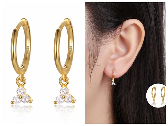 Sterling Silver Vermeil Triangle Hoop Earrings, Cubic Zirconia Huggies Earrings, Minimalist Earrings, Delicate Huggies, Hoop 11mm YCZ1202