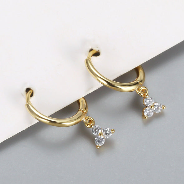 Sterling Silver Vermeil Triangle Hoop Earrings, Cubic Zirconia Huggies Earrings, Minimalist Earrings, Delicate Huggies, Hoop 11mm YCZ1202