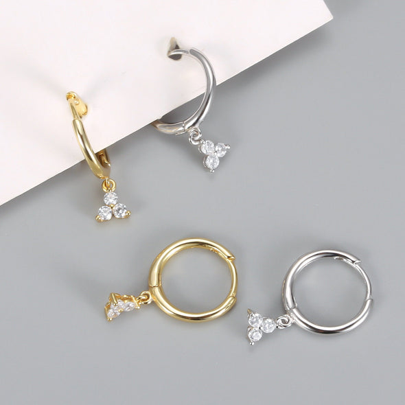 Sterling Silver Vermeil Triangle Hoop Earrings, Cubic Zirconia Huggies Earrings, Minimalist Earrings, Delicate Huggies, Hoop 11mm YCZ1202