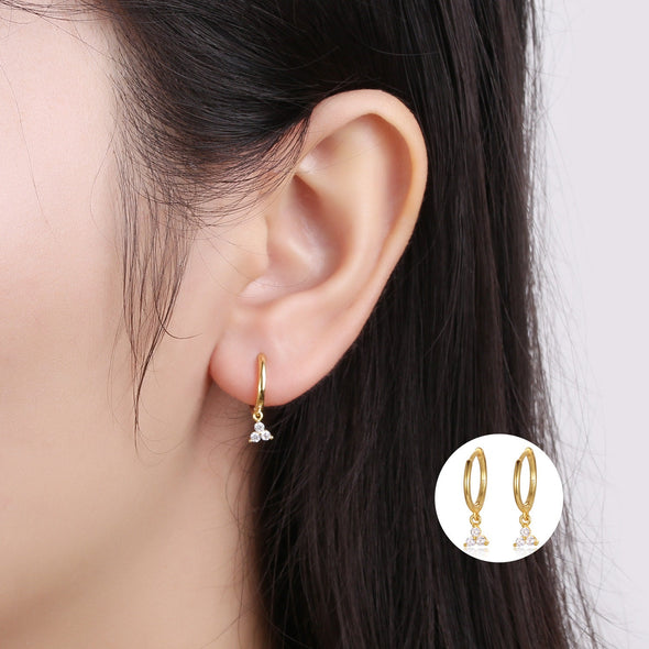 Sterling Silver Vermeil Triangle Hoop Earrings, Cubic Zirconia Huggies Earrings, Minimalist Earrings, Delicate Huggies, Hoop 11mm YCZ1202