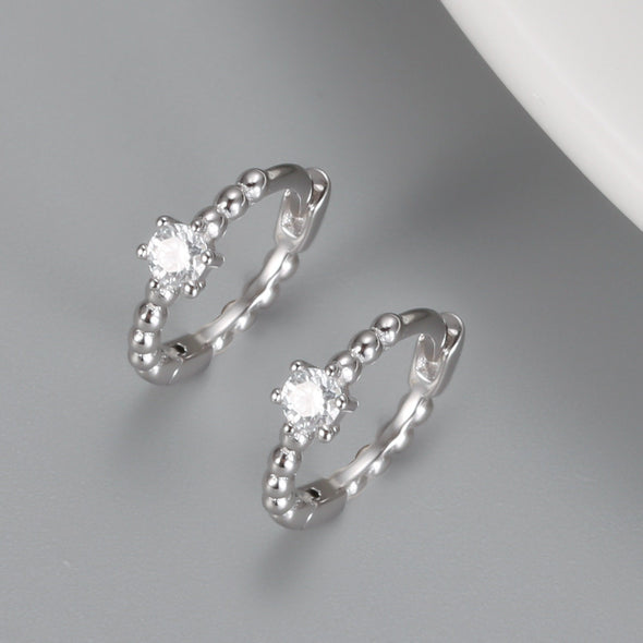 Solid Sterling Silver Vermeil Huggies Earrings, Clear Cubic Zirconia Hoop Earrings, Minimalist Huggies Earrings, Cartilage Earrings YCZ1203