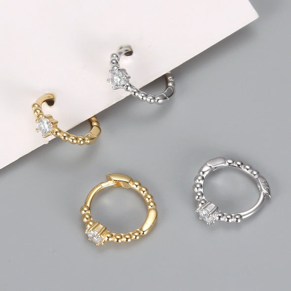 Solid Sterling Silver Vermeil Huggies Earrings, Clear Cubic Zirconia Hoop Earrings, Minimalist Huggies Earrings, Cartilage Earrings YCZ1203