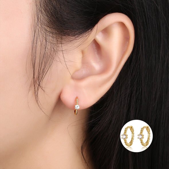 Solid Sterling Silver Vermeil Huggies Earrings, Clear Cubic Zirconia Hoop Earrings, Minimalist Huggies Earrings, Cartilage Earrings YCZ1203