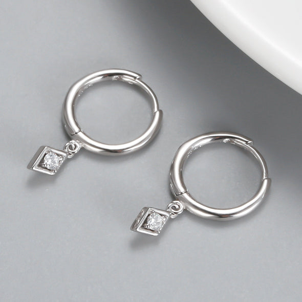 Sterling Silver Vermeil Diamond Shape Hoop Earrings, Cubic Zirconia Huggies Earrings, Minimalist Earrings, Hoop 11mm YCZ1204