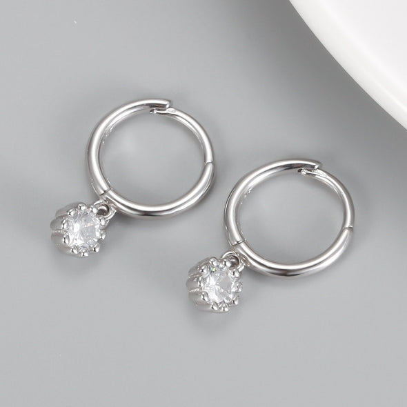 Sterling Silver Vermeil Round Dot Hoop Earrings, Cubic Zirconia Huggies Earrings, Minimalist Earrings, Hoop 11mm YCZ1205