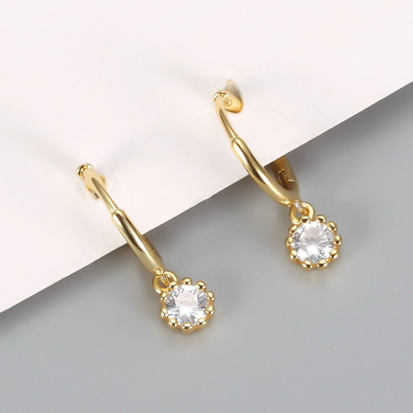 Sterling Silver Vermeil Round Dot Hoop Earrings, Cubic Zirconia Huggies Earrings, Minimalist Earrings, Hoop 11mm YCZ1205