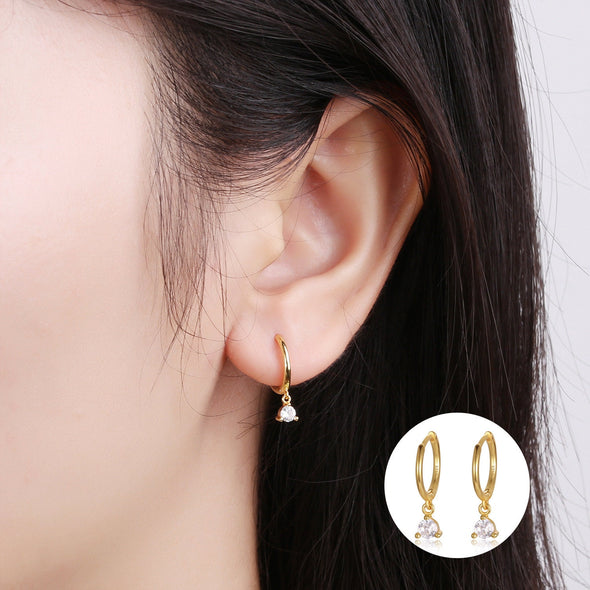 Sterling Silver Vermeil Round Dot Hoop Earrings, Cubic Zirconia Huggies Earrings, Minimalist Earrings, Hoop 11mm YCZ1207